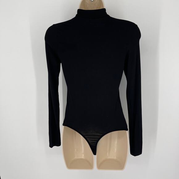 Enza Costa Women's Italian Viscose Mock Neck Zip Front Bodysuit NEW Sz XS Black - Picture 3 of 7